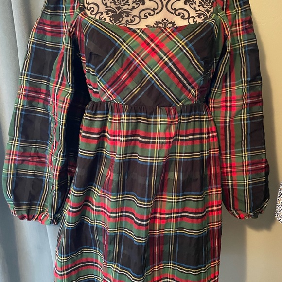 J. Crew Women's Puff Sleeve Mini Dress in Stewart Plaid Holiday Christmas Size 8 - Picture 15 of 15